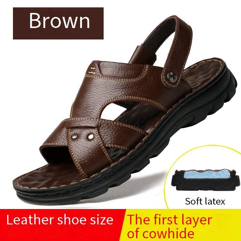 Men’s Shoes Men's Summer New Genuine Leather Beach Shoes Men's Latex Soft Bottom Leather Sandals Dual Purpose Non Slip Daddy Sandals_vogvips.com