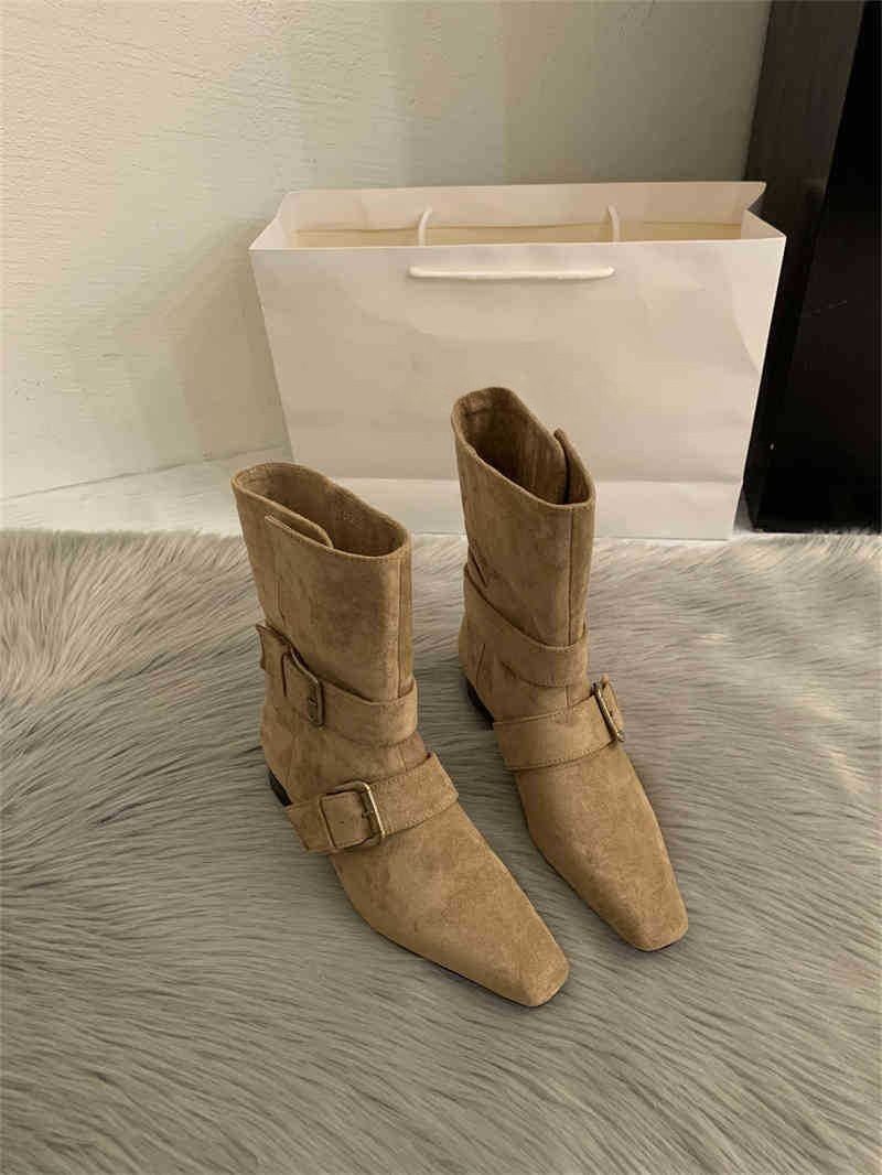 Boots 25 Women's New Autumn And Winter Retro Square-toed Women's Chunk-heeled Wide-leg Boots_vogvips.com