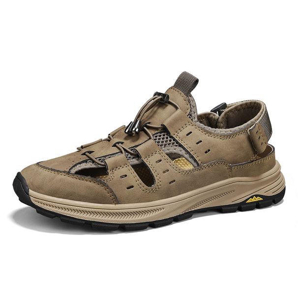 Men's Summer Breathable Hollow Leather Shoes, Lightweight, Non-Slip, Versatile Slip-On Closed-Toe Casual Shoes_vogvips.com