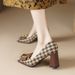 Genuine Leather Square-toed French-style Houndstooth Women's Shoes, New Retro High-heeled Pumps For Commuting_vogvips.com
