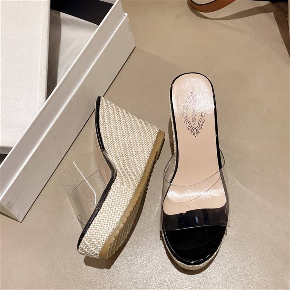 Summer 2025 Slippers PVC Transparent Peep Toe Platform Wedges Slippers Sandals Women Fashion High Heels Female Shoes 10cm Gold_vogvips.com