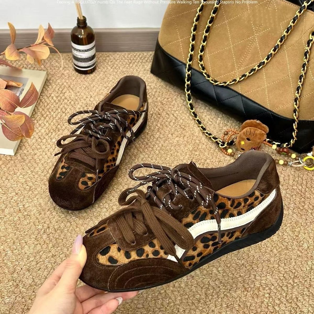 Brown Dezhun Women's 26 New Style Leopard Print Vintage Soft-soled Casual Sports Shoes_vogvips.com
