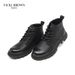 VICKI BROWN Men's Black Leather Ankle Combat Boots, Soft Fabric Lining Comfort Padded Insole, Non-Slip Block Rubber Sole Casual Work Outdoor Boot_vogvips.com