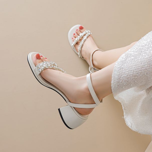 Weiwei Girl 367-3 One-Strap Comfortable Rhinestone Sandals Summer Stunning Silver High Chunky Heels For Women_vogvips.com