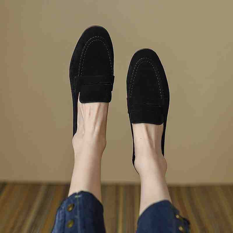In Stock 3378 Soft Leather Frosted Loafers For Women, Winter 2025, New Spring And Autumn Vintage Round-toe British Style_vogvips.com