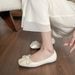 French Square Head Single Shoes Female Shallow Mouth Fairy Bow Pearl Flat Beanie Shoes_vogvips.com