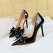 Elegant Women's High Heel Dress Shoes With Side Cut-Out, Rhinestone Bow & Pointed Toe For Evening Parties Rhinestone Bowknot High Heels_vogvips.com