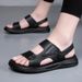 Top Layer Cowhide Sandals Summer 2025 Soft Soled Beach Shoes Men's Casual Wear, Suitable For Both Middle-aged Elderly_vogvips.com