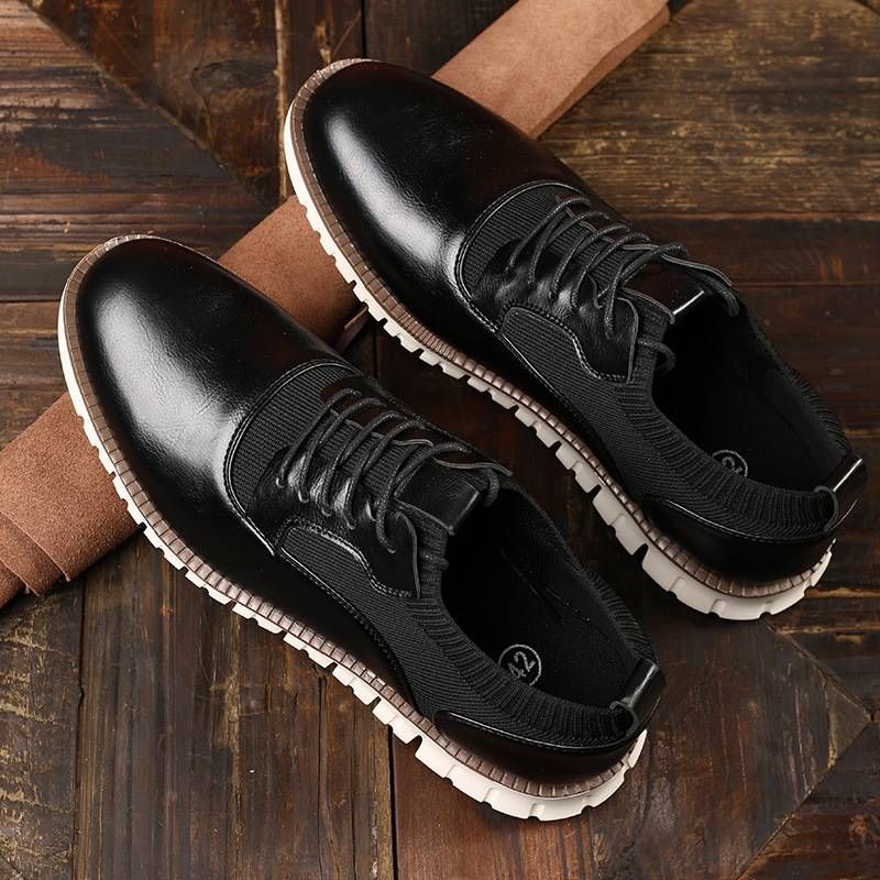 Men's Flying Woven Spring And Summer Casual Shoes Lightweight Eva Soles PU Splicing Comfortable Leather Shoes For Men_vogvips.com