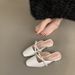 silver Women's Open-toe Mules For Outdoor Wear, 2025 French Style Pearl Shallow Thick-heeled Satin High-heeled Shoes_vogvips.com