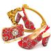 Sparkling Stone Embellished Peep-Toe Heels - Backless High Heels Matching Wallet Set (Evening Glam Collection)_vogvips.com