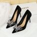 3739-H62 Sparkling Color Double Layer Bow Decoration Xishi Velvet Ultra High Heels Shallow Mouth Women's Shoes_vogvips.com