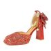 Sequined Square Head High Heels Thick Heel Waterproof Back Bow Pearl One-button Sandals Wedding Shoes_vogvips.com