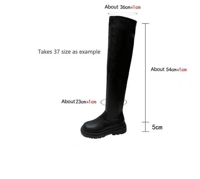 Women's Boots New Large Size Women's Long Autumn And Winter Thick Soled Over The Knee Show High Elastic Thin Boots Women_vogvips.com