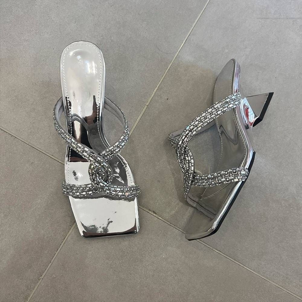 Women's Shoes Medium And High Heels Simple Square Toe Stiletto Sandals_vogvips.com