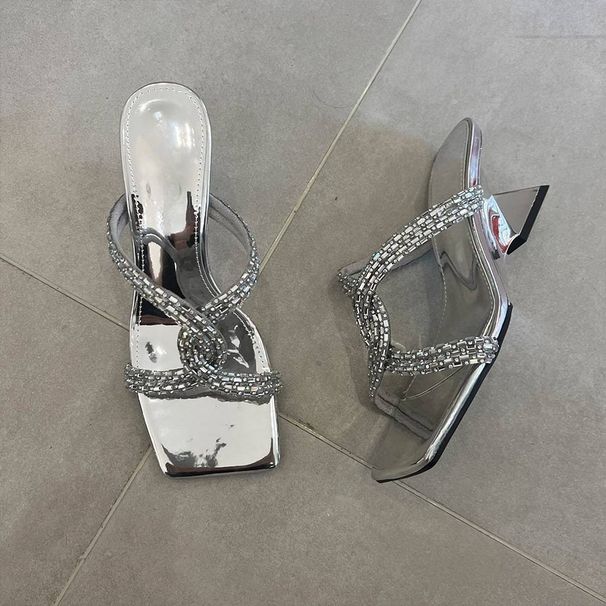 Women's Shoes Medium And High Heels Simple Square Toe Stiletto Sandals_vogvips.com