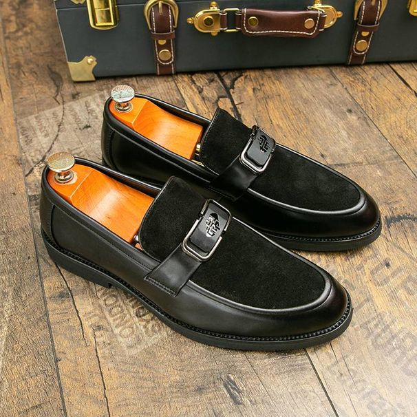 New Fashion Men's Brown Business Casual Loafer Shoes Daily Office Black Buckle Monk Men's Shoes One Foot Cover Banquet Dress Wedding Leather Shoes_vogvips.com