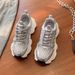 Street Blasting Thick Soled Dad Shoes For Women 2024 New Summer Mesh Breathable Lightweight Height Increasing Popular Casual Sports Shoes_vogvips.com