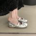 Silver Mary Jane Women's Shoes French Beautiful Single Shoes With Skirt Ballet Thin Small Leather Shoes_vogvips.com