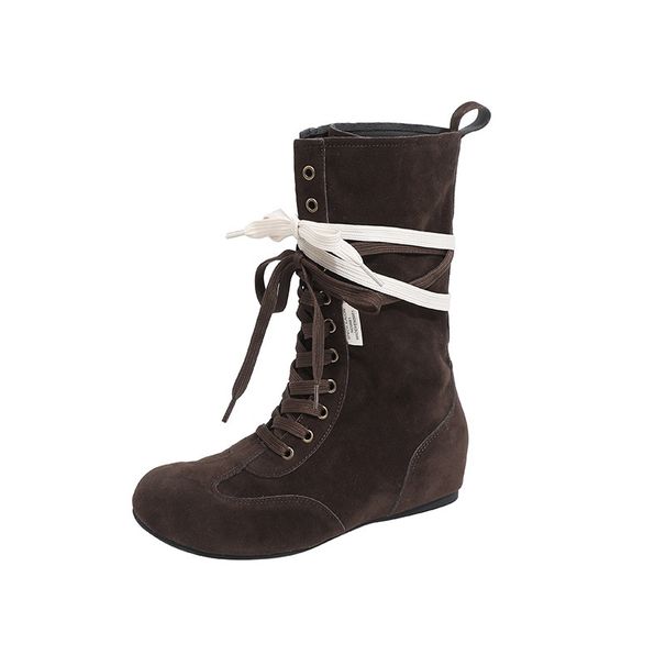 Women's Shoes Cowboy Boots Shoes Niche Height Enhancing Lace Up Boots For Women New Slimming Street Blasting Boxing Boots Genuine Leather Desert Boots_vogvips.com