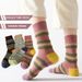 Striped Children's Mid Length Socks, Autumn And Winter Plush, Dopamine Color Contrast, Thickened Insulation, Pile Up_vogvips.com