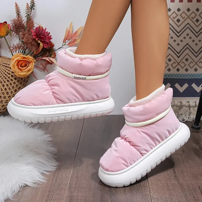 Cute Warm Ankle Winter Women Waterproof Down Cloth Snow Boots Woman Thick Sole Non Slip Plush Cotton Shoes Mujer 240830_vogvips.com