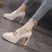 Women's Shoes Patent Leather Fashion High Heels Spring And Autumn Outdoor Thick Heels Metal Solid Color High End Waterproof Platform Single Shoes_vogvips.com