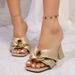 Women's Fashion Square Toe High Heel Sandals With Metal Buckle Straps - Soft Suede Upper & Comfortable Rubber Sole - Black Gold Purple High Heel_vogvips.com