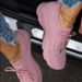 Women's U Shaped Platform Lace Up Sneakers Summer Flyknit Plus Size Solid Color White Dad Shoes_vogvips.com