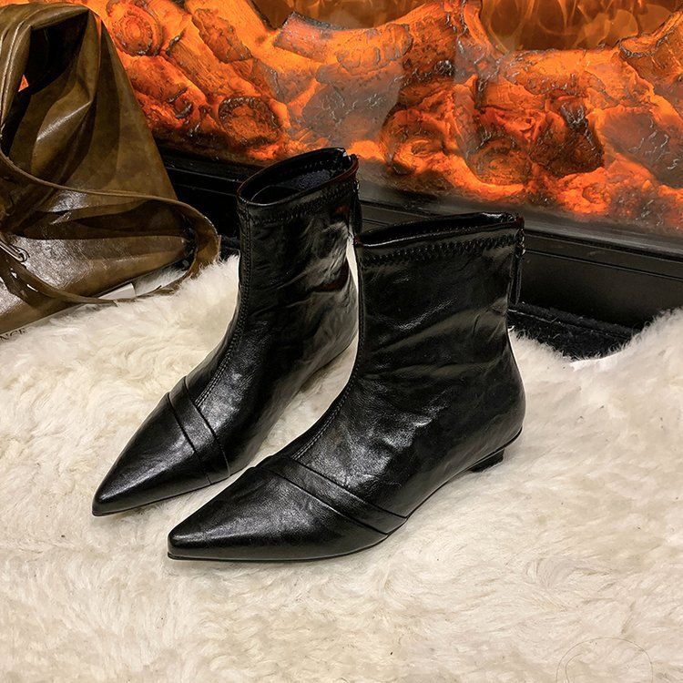 High Heels, French Style, Large Circumference, Widened Elastic, Thick Leg Fashion, Skinny Boots, 69 Pointed Martin Boots, Short Boots, Bare Boots_vogvips.com