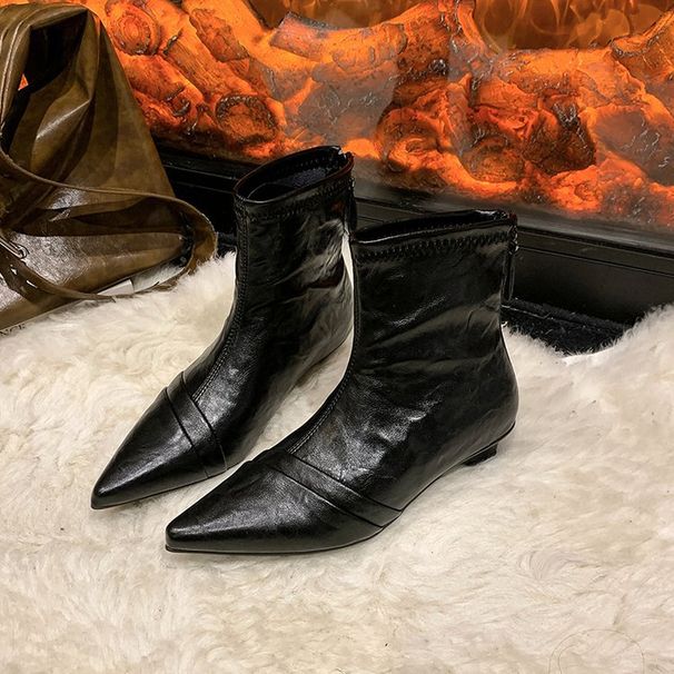 High Heels, French Style, Large Circumference, Widened Elastic, Thick Leg Fashion, Skinny Boots, 69 Pointed Martin Boots, Short Boots, Bare Boots_vogvips.com