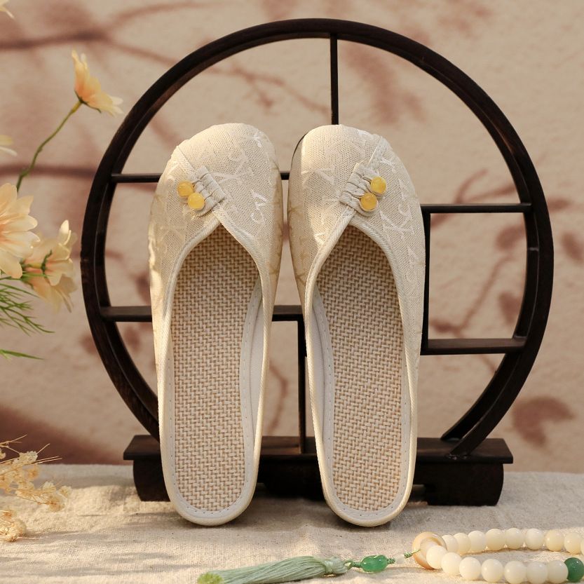 Summer Embroidered Slippers For Women, Comfortable Breathable Soft Sole Flat Ancient Style Hanfu Shoes, Ethnic Style Retro Old Beijing Cloth Shoes_vogvips.com