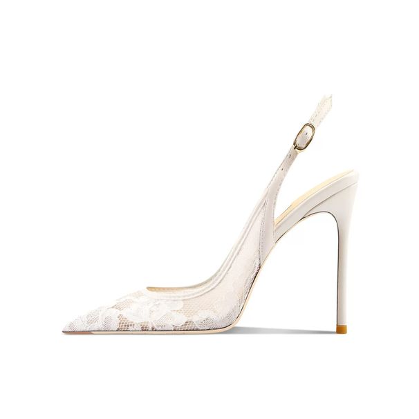 Guoar Cross-Border 2024 New Pointed Lace Mesh Breathable Backless Buckle Stiletto Women's Sandals_vogvips.com