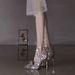 Silver High Heels For Women Stiletto Bow Chain Rhinestones Elegant Wedding Shoes Flats To Wear With Skirts New Style_vogvips.com