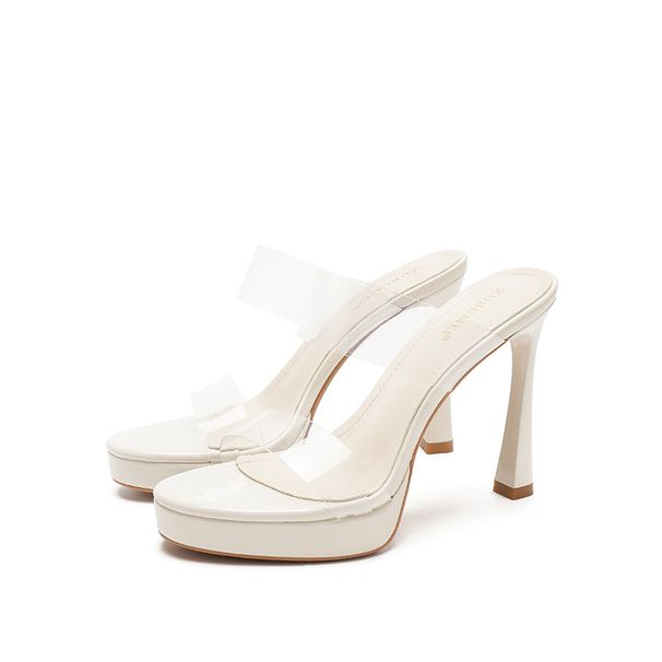 113-6 Korean Style Two-Word Transparent Open-Toe High Heel Outdoor Wear, Lazy Slip-On Waterproof Platform Slippers For_vogvips.com