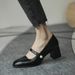 Chunky Mary Jane For Women, Vintage 2025 Autumn New Style, Hepburn Style Mid-High Heel Square Toe Shallow Single Shoes,_vogvips.com