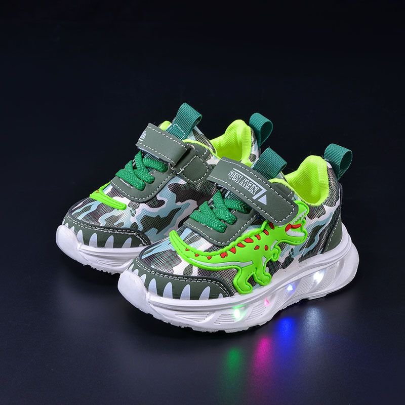 Spring And Autumn New Cartoon Children's Sports Dinosaur LED Kids For Boys Casual Light-Up Running Shoes_vogvips.com
