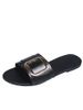 Plus Flat Square Buckle One-Strap Sandals For Women Outdoor Fabric Large Size Beach Slippers_vogvips.com