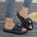 Thick Sole Flat Sandals For Women Summer Outdoor Wear, Cute Bow Metal Bear Beach Party Walk Home Fashion Best-selling Slippers_vogvips.com