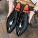 Men's Casual Large Size 38-48 Gradient Color Fashion Personality Pointed Glossy Business Formal Lace-up Leather Shoes_vogvips.com