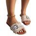 Summer New Style Flat Soled Tassel Square Buckle Beach Sandals Women's Open Toe Fabric Flip Flops Size 44_vogvips.com