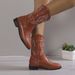 New Plus Size Women's Winter New Western One Foot Flat Snow Embroidered Calf Boots, Cross_vogvips.com