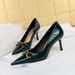 MTX 6122-7 Women's Thin Heel Glossy Patent Leather Shallow Mouth Pointed Toe OL High Heels Metal Belt Buckle Single Shoes_vogvips.com
