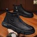 European Warm Series Autumn 2025 New High-top Leather Slip-on Martin Boots Men's Trendy Versatile Non-slip Wear-resistant Safety Shoes_vogvips.com