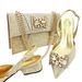 Women's shoe bag set gold pointed low heel rhinestone metal buckle decoration suitable for banquets and everyday_vogvips.com