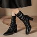 H9537-3 High Heel Ankle For Women, Fleece Lined, French Style, Mid-Calf Slimming Fashion Boots, Back Zipper, Square Toe_vogvips.com
