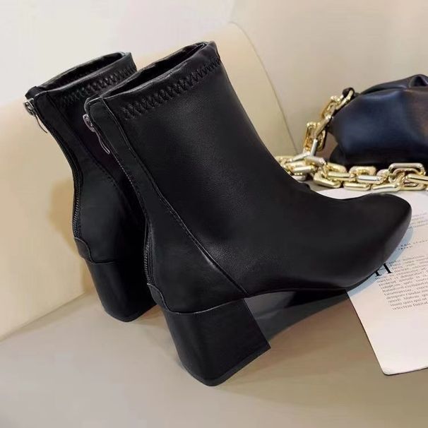 Martin For Women 2021 New Style Winter Square Toe Back Zipper Short Women's Chunky Mid Heel Boots_vogvips.com