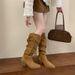 Miting Vintage Woven Tassel Chunky Heel High-Tube Long 2026 Autumn/Winter Slimming Pointed Toe Western Cowboy Boots_vogvips.com