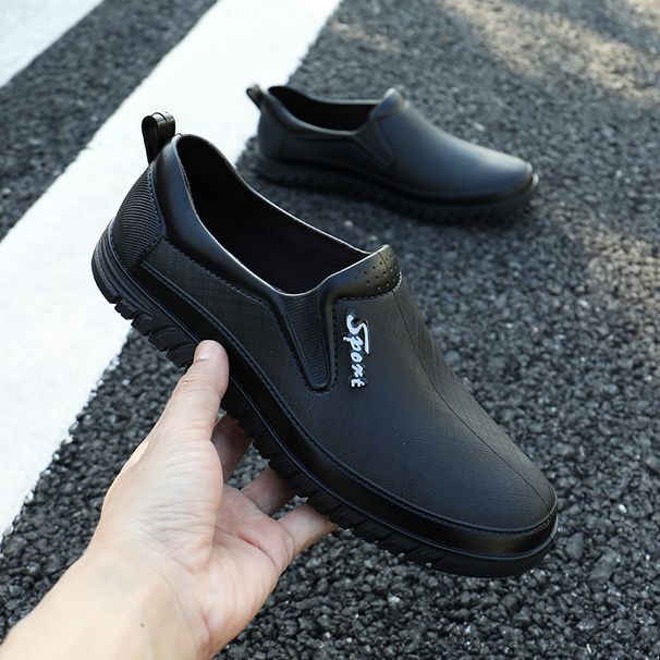 Men's Waterproof Slip-Resistant Work Shoes For Construction & Kitchen - Lightweight Soft Rubber Low-Cut Rain Boots (Black/Dark Green/Brown)_vogvips.com