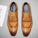 Euro Step Men's Brogue Formal Leather Large Size Business Casual Pointed Toe Single Wedding Oxford Shoes_vogvips.com